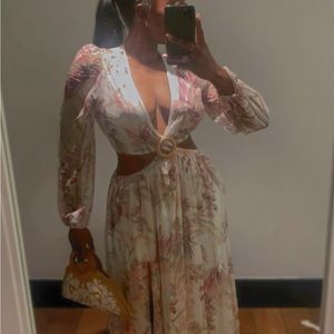 Beautiful Summer Floral Cut Out Maxi Dress , long sleeve